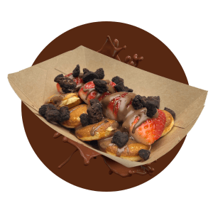 Mello-Pancakes - un nouveau dessert offert par Mello's. Des pancakes chauds servis dans une assiette avec fruits et garnitures. Parfait pour les événements corporatifs!